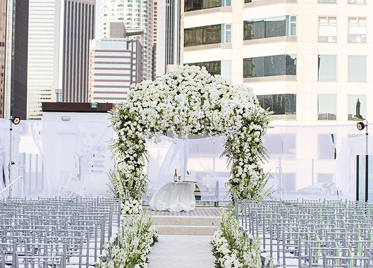 Rooftop wedding ceremony setup