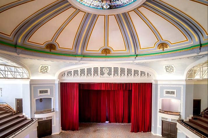 Historic ballroom prepared for a corporate presentation
